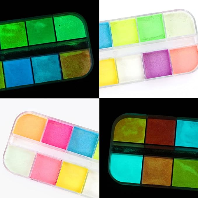 12 Colors Luminous Nail Powder Night Fluorescent Pigment Holographic Glitter Glow Liquid Nail Art Dust Design Sparkle Nails Supplies 3D Nail Art Decoration for Women Girls Manicure Tips Charms