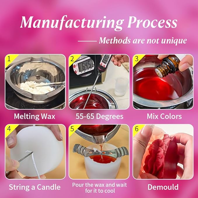 MUXIUNT 6Pcs Rose Flower Candle Resin Mold Silicone Flower Mold for Candle Making Large 3D Heart Rose Tulip Daisy Peony Valentine Mother Day Silicone Candle Mold for Soy Wax Beeswax Resin Craft