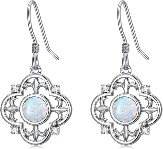Opal Earrings for Women Opal with Genuine Diamond Dangle Drops Earrings 925 Sterling Silver Diamond Jewelry Earrings Gifts For Her