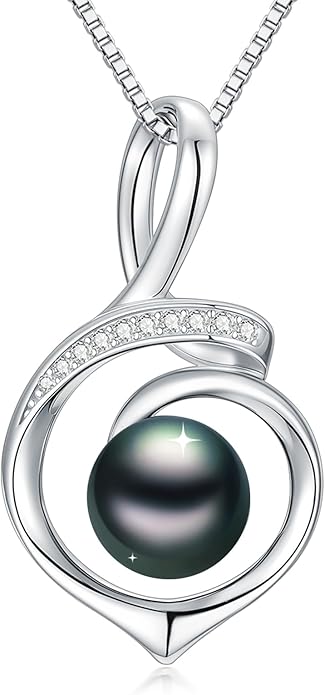 Tahitian Black Pearl AAAA 18K Gold Plated Sterling Silver Pendant Necklace for Women Wife Mom Girlfriend Valentine Her Jewelry Gift for Anniversary Birthday Christmas
