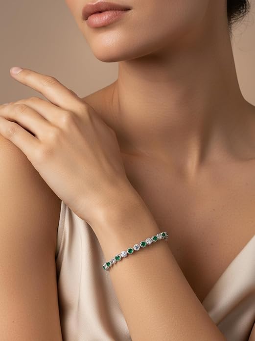 D Color VVS1 Clarity Moissanite and Genuine Sapphire/Emerald/Ruby Tennis Bracelets for Women 2.22ct-10.45ct, Solid 925 Sterling Silver, Anniversary Wedding Valentines Jewelry for Her, Length 5.9-7.5 Inch(15-19cm)