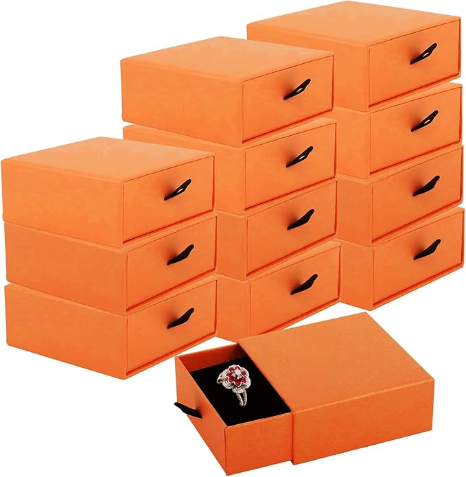 Coobbar Luxury Velvet-Lined Jewelry Gift Box 12-Pack, Compact Drawer Style Organizer for Earrings & Rings, Elegant Bracelet Display Box, Small Jewelry Storage Box, 3.5x3.5x1.26 Inches (Orange)