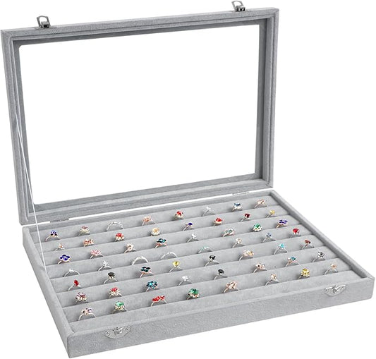 Wudygirl 7 Slot Ring Holder Velvet Jewelry Organizer Jewelry Tray for Drawer Rings Storage Ring Display Showcase Tray Stackable(Ring Box)