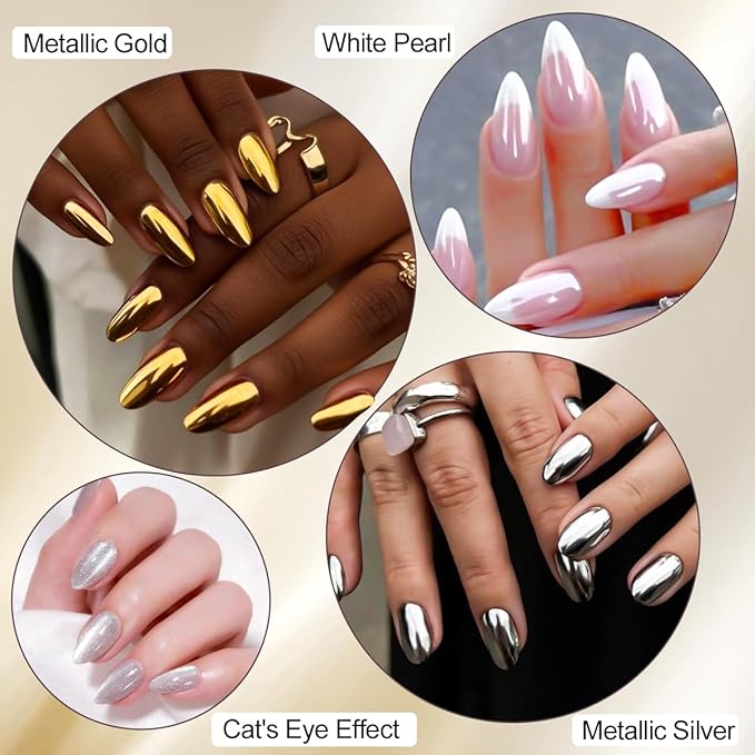 Chrome Nail Powder Set - 12 Colors Chrome Powder for Nails White Pearl Mirror Effect Gold Silver Champagne Metallic Holographic Dip Nail Powder Kit Glitter Pigment for Manicure Decor