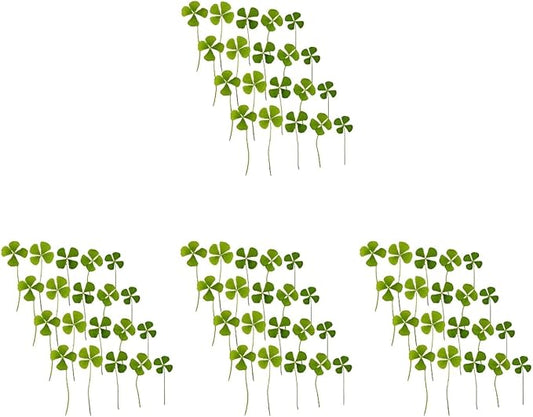96 Pcs Dried Flowers Dried Jewelry Making Pressed Shamrock 4 Leaf Bookmark Paper Leaves for Crafts Epoxy Art Crafts Flowers Plants Accessories Four Leaf
