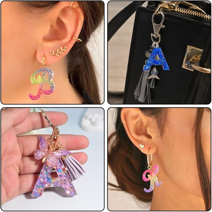 A-Z Letters Silicone Molds for Resin Crafts Keychain Molds Alphabet Epoxy Resin Molds Letter Silicone Mold 26 Alphabets Resin Jewelry Making Kit For DIY Earrings Bracelet Necklace Key Chains Bag Decor