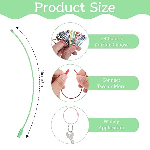 120 Pack Steel Wire Key Ring 1.5mm Metal Wire Keychain Cable Loops Holder/ID Keeper for Hanging Luggage Tags, Key Tags, Crafts, and Keyrings - Multicolor