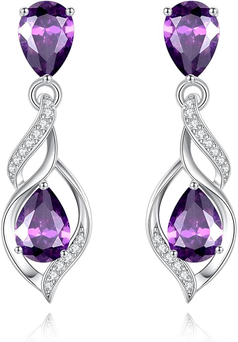 FANCIME Gift for Women Birthstone Earrings for Her Teardrop Birthstone Earrings S925 Sterling Silver infinity Love Birthday Gifts for Mom Women