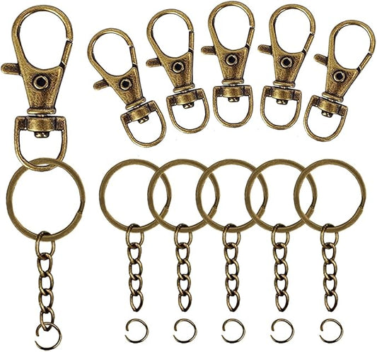 100 Pcs Lanyard Snap Hooks and Key Rings with Chain and Jump Rings for Keychain Lanyard DIY Jewelry Crafts Accessories(50 Swivel Snap Hooks +50 Flat Key Ring with Chains) (Bronze)