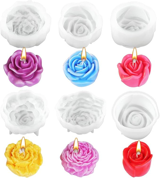 6PCS Silicone Candle Molds Set - Rose & Flower Design | Perfect for Soy Wax DIY Candles Resin Soap Making & DIY Crafters