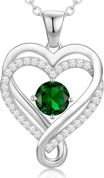 Infinity Love Heart Birthstone Necklace for Women Wife, S925 Sterling Silver Anniversary for Women Wife Birthday Gift for Her Girlfriend Mom Daughters, I Love You Women's Jewelry 18k Rose Gold Filled