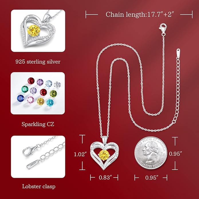 CDE Valentine's Day Gift Forever Love Heart Necklaces for Women, Wedding Anniversary, Birthday Mothers Christmas Day Gifts for Mom, Mother, Wife, S925 Silver Jewelry with Birthstone Pendant