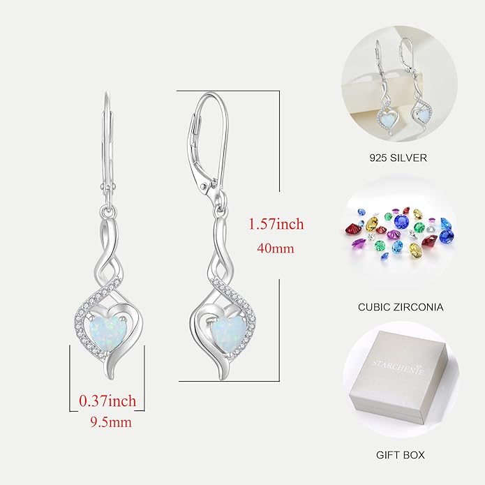 Starchenie Infinity Heart Earrings Sterling Silver Twisted Leverback Earring Gemstones Jewelry for Women