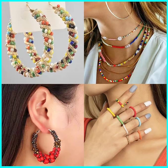 Size 12/0 Crafts Glass Seed Beads 2mm Tiny Pony Beads Assorted Kit with Organizer Box for Jewelry Making (24 Assorted Multicolor Set, Total About 16800pcs)