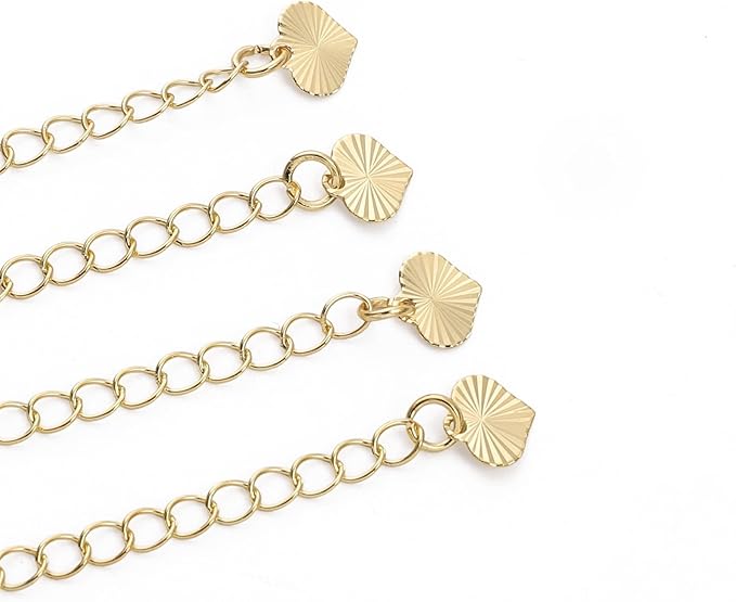 BEADIA 14K Gold Plated Extender Chains 75mm 20pcs Heart Extension Tail Chains for Jewelry Making Findings