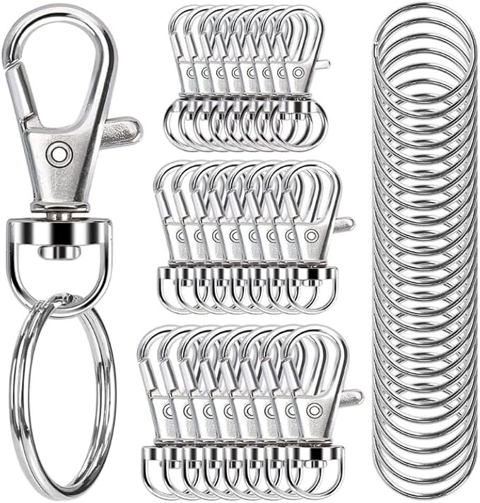 100 PCS Metal Swivel Snap Hooks (50 Pieces) with Key Rings (50 Pieces) - Keychain Clip, Lanyard, Key, Jewelry Making, Art Crafts, Silver