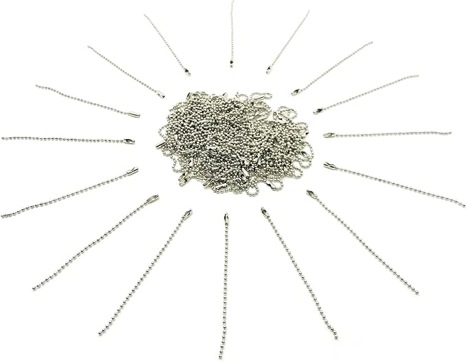 50-Pack 4-Inch Ball Chains with Connectors, 3.2mm Stainless Steel Beaded Chain for Dog Tags, Keychains, ID Tags, Necklace Chains, Crafts, Fan Pulls