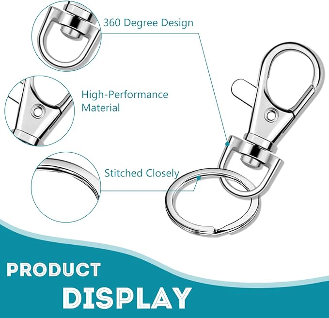 100 Pcs Keychain Hooks with Key Rings, Keychain Clip Hooks with Rings for Lanyard Jewelry Making DIY Crafts Silver(50 Pcs Metal Lobster Claw Clasps + 50 Pcs Flat Key Rings)