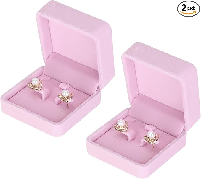 2 Pieces Classic Velvet Jewelry Earring Gift Box for Stud Earrings Necklace Pendant, Jewellry Earring Storage Display Case for Wedding Engagement Birthday Anniversary
