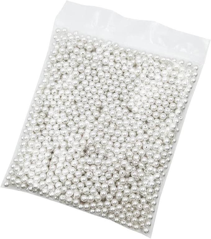 INSPIRELLE 1200pcs 8mm White Art Faux Pearl Beads ABS Round Loose Spacer Beads for DIY Craft Necklaces Bracelets Jewelry Making