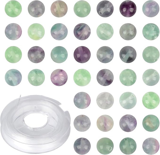 Natural Stone Genuine Stones DIY Fluorite Round Beads 8mm 100pcs Beading Loose Gemstone Hole Size 1mm Charm Smooth Beads for Bracelets Necklaces Earrings (Fluorite 8mm)