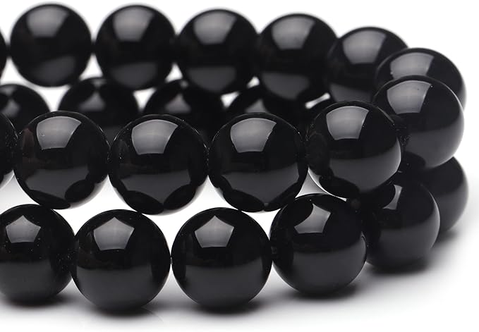 8mm Natural Stone Beads for Jewelry Making,Black Onyx Polished Smooth Round Gemstone Beads for Bracelet Necklace 15 Inch