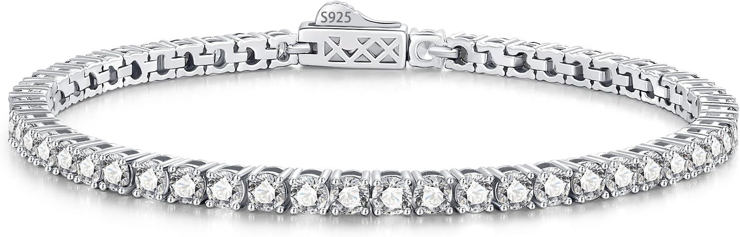 5.1CT/5.5CT Moissanite Tennis Bracelet for Women, 3mm White Gold Plated S925 Sterling Silver D Color VVS1 Round Cut Moissanite Bracelets Jewelry Gift, Size 6.5Inch/7Inch