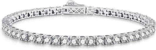 5.1CT/5.5CT Moissanite Tennis Bracelet for Women, 3mm White Gold Plated S925 Sterling Silver D Color VVS1 Round Cut Moissanite Bracelets Jewelry Gift, Size 6.5Inch/7Inch