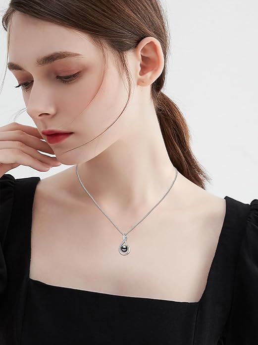 Tahitian Black Pearl 18K White Gold Plated Sterling Silver Heart Pendant Necklace for Women Wife Mom Girlfriend Valentine Jewelry Gift for Mother Day Wedding Anniversary Birthday