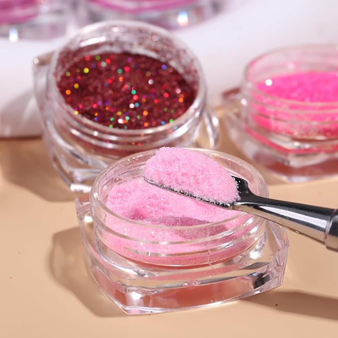 Holographic Sugar Glitter Powder for Nails, 12 Colors Iridescent Sugar Nail Dipping Powder Pigment Ultra Fine Sparkle Nails Gel Polish Glitter Dust Manicure Decoration for Home DIY Salon