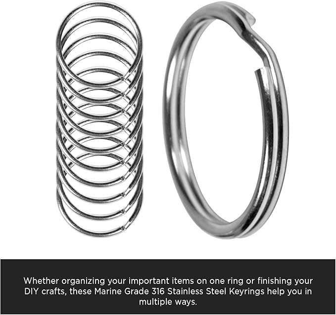 CREST Surgical and Marine Grade Stainless Steel Split Ring for Keychains SS316L Key Rings for Car Keys