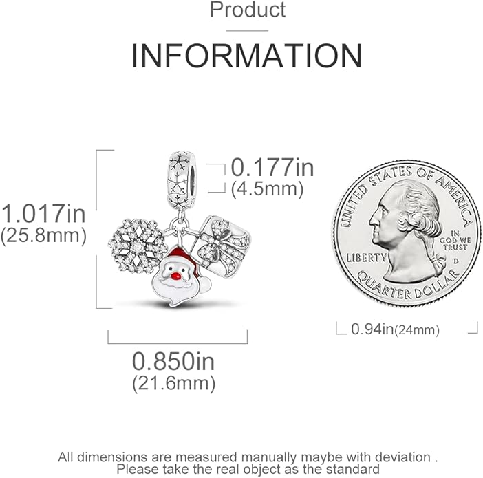 Parmuz 925 Sterling Silver Christmas Charm for Bracelet Snowflake Dangle Beads Santa Claus Snowman Deer Charm Gifts for Women
