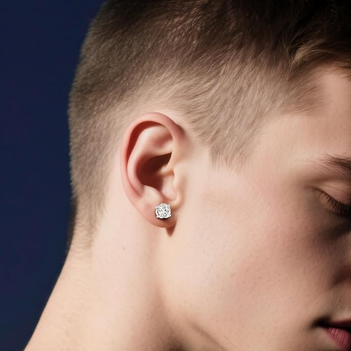 Moissanite Earrings for Men Women, 0.2ct-3.0ct Men 925 Sterling Silver Earrings, Round Cut Diamond Stud Earrings for Women