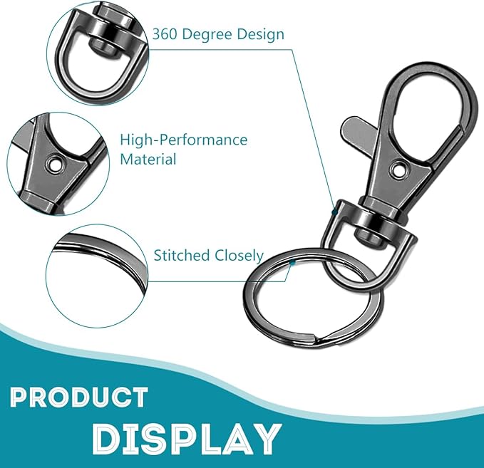 100 Pcs Keychain Hooks with Key Rings, Keychain Clip Hooks with Rings for Lanyard Jewelry Making DIY Crafts(50 Pcs Metal Lobster Claw Clasps + 50 Pcs Flat Key Rings) (Black)