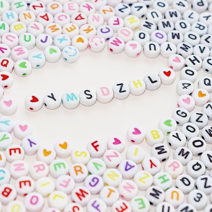 YMSDZHL 2Box 2500Pcs+ Alphabet Letter Beads, 4x7 mm A-Z and Smile, Heart, Figure,Acrylic Beads, Beads for Jewelry Making, Beads for Bracelet Making Kits Beads