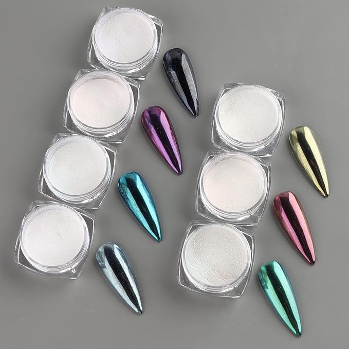 Pearl Chrome Nail Powder Set - 7 Colors Aurora Powder Mermaid Effect for Nails Iridescent Nail Glitter Shimmer White Rubbing Dust Nail Pigment Set Manicure Nail Art Decorations (B01-07)