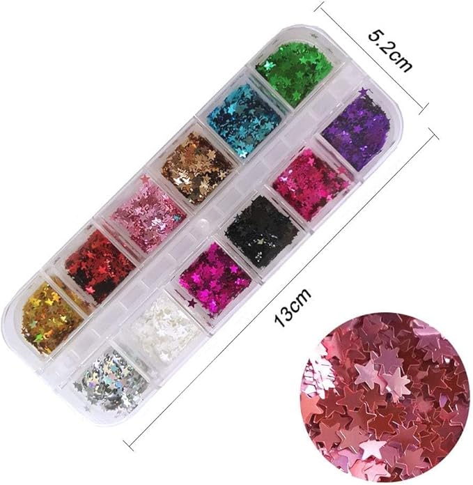 EBANKU Star Glitter Confetti, 24 Boxes Holographic Sequins 3D Laser Nail Art Flakes Colorful Nail Glitter Manicure Decals Nail Decoration