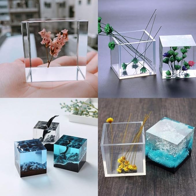 4 Pcs Transparent Silicone Resin Casting Molds, Large Clear Epoxy Resin Mold Sphere,Cube,Triangular,Diamond Molds for Resin Casting DIY Craft Home Decoration