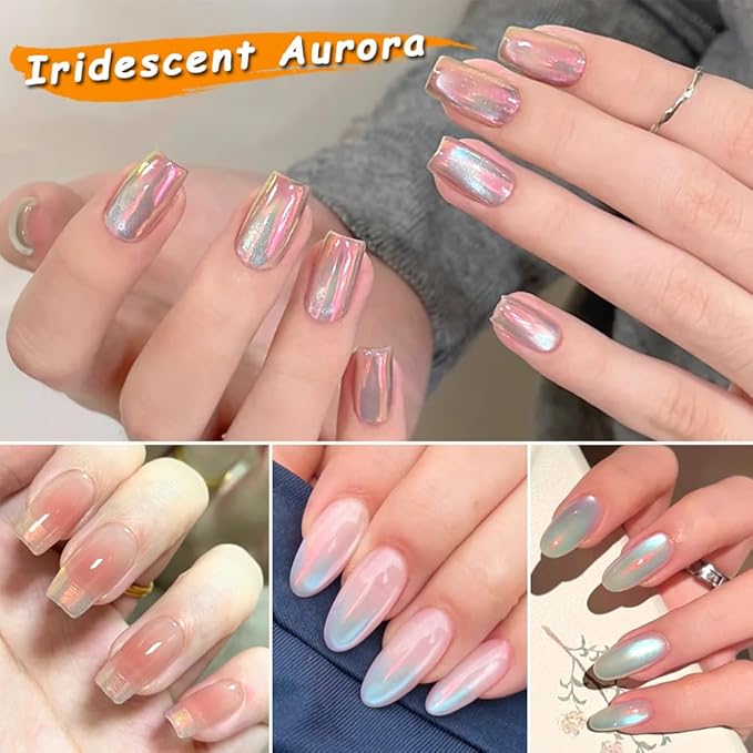 SUTOKAKA 12 Jars Mermaid Chrome Nail Powder, Iridescent Aurora Powder Pearlescent Dust Metallic Mirror Glitter Effect Pigment Nail Art Glitter Manicure Decoration for Home DIY Salon