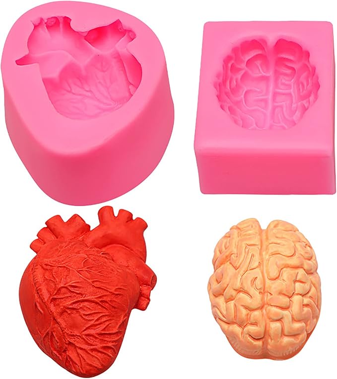 2 Pack Shape Silicone Molds - Brain, Heart, Animal, Candle, Resin, Clay & Cake Molds for Craft Supplies
