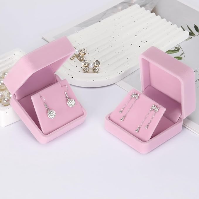 2 Pieces Velvet Earring Gift Box, Small Jewelry Storage Holder Display Boxes For Earring Stud Necklace, Jewelry Showcase With Stereo Display Cardboard (PINK)