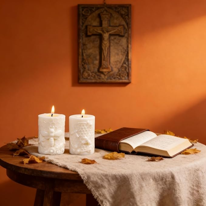 2-Pack Bee & Honeycomb Silicone Molds Set - Cylindrical Bee Flower Molds with 1 Metal Wick Holder & 20 Glue Dots, Perfect for Resin Candles, Soaps, Beeswax, Epoxy Casting & DIY Home Decor