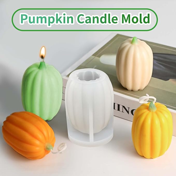 ZQYSING Pumpkin Candle Mold, Halloween Silicone Molds for Candles Wax Soap Plaster Clay Epoxy Resin Casting, Fall Candle Molds for Thanksgiving Home Decor 06