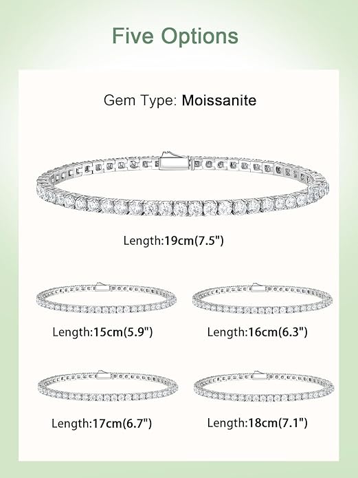 D Color VVS1 Clarity Moissanite and Genuine Sapphire/Emerald/Ruby Tennis Bracelets for Women 2.22ct-10.45ct, Solid 925 Sterling Silver, Anniversary Wedding Valentines Jewelry for Her, Length 5.9-7.5 Inch(15-19cm)