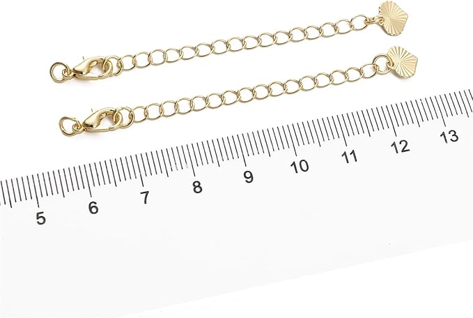 BEADIA 14K Gold Plated Extender Chains 75mm 20pcs Heart Extension Tail Chains for Jewelry Making Findings