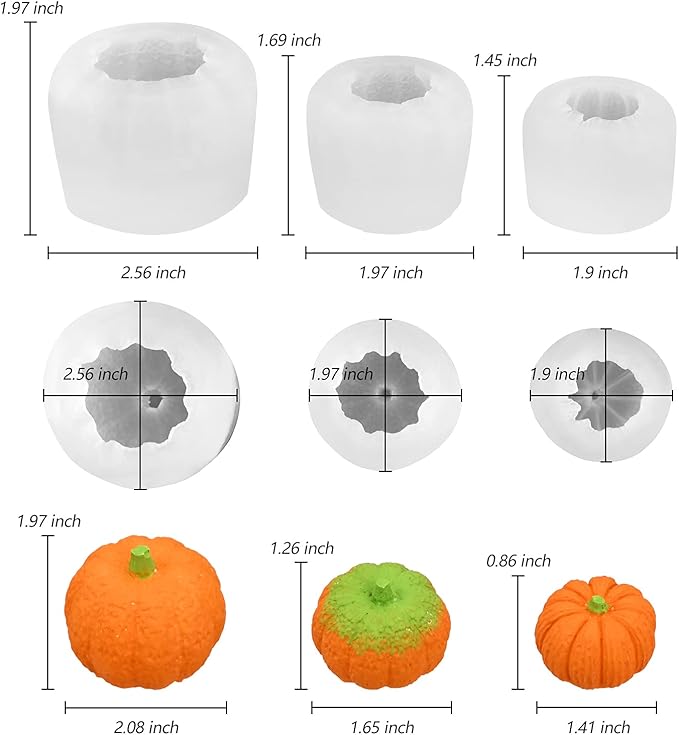 Sakolla 3D Pumpkin Candle Molds, 3 Pack Pumpkin Silicone Mold for DIY Epoxy Resin, Handmade Soap, Candle, Cake Baking