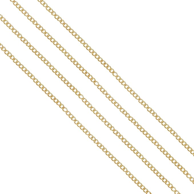 60 Feet Metal Iron Jewelry Chains 3mm Bulk Curb Necklace Chains for Jewelry Making (Gold)