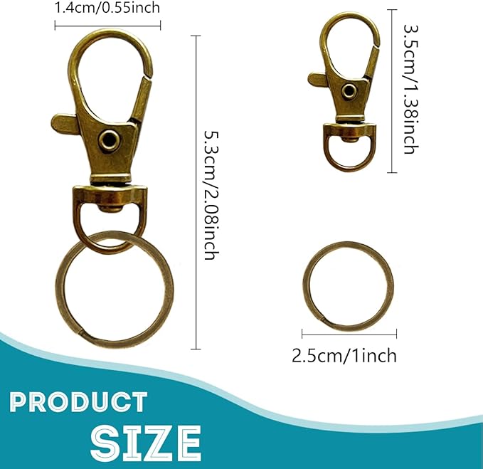 100 Pcs Keychain Hooks with Key Rings, Keychain Clip Hooks with Rings for Lanyard Jewelry Making DIY Crafts(50 Pcs Metal Lobster Claw Clasps + 50 Pcs Flat Key Rings) (Bronze)
