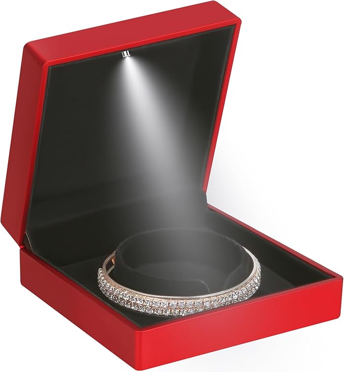 Luxury LED Light Bracelet Gift Box, Velvet Jewelry Bangle Box Storage Case Organizer Holder for Wedding, Engagement, Proposal, Birthday and Anniversary (Red)