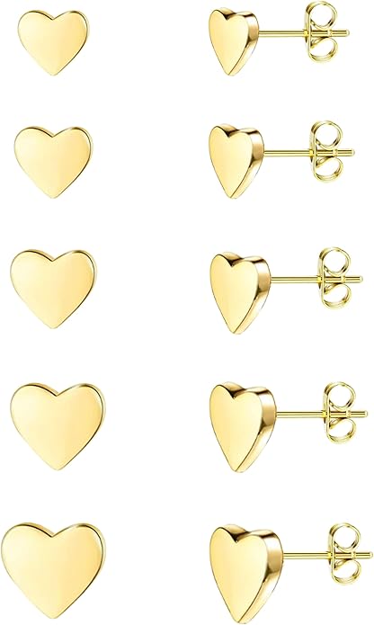 JINERA 5 Pairs Stud Earrings for Women 14K Plated Gold/Silver Pearl Ball Small Stud Earrings Set Cartilage Piercing Hypoallergenic Lightweight Flatback Earrings Jewelry Gifts for Women